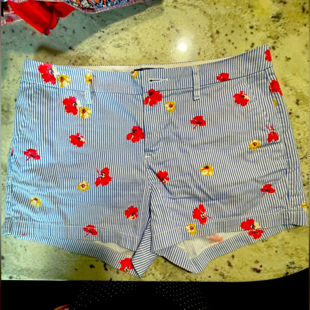 Old Navy High Waist Blue and White Striped Shorts